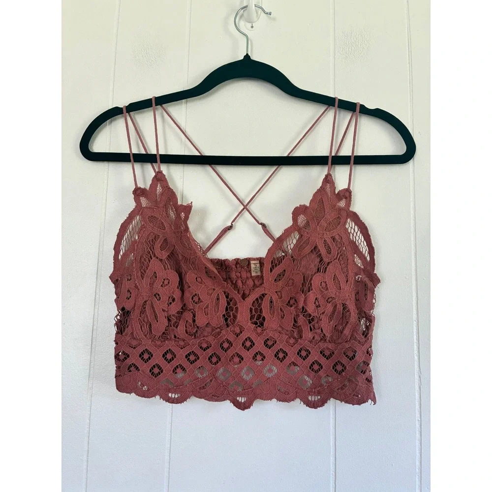 Free People FP One Adella Bralette Lace Boho Crop Top Dusty Rose XS